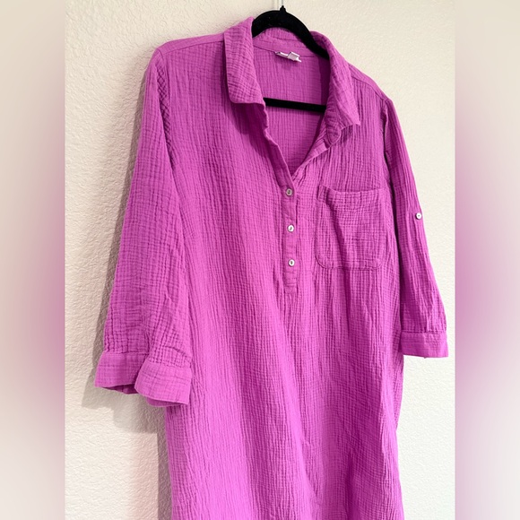 J.JILL COTTON-GAUZE ONE-POCKET SHIRTDRESS IN WILD ORCHID XL midi - Picture 3 of 6
